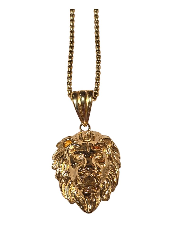 Jcm Men's Stainless Steel Yellow Gold-Plated Lion Pendant Necklace, 22" Chain